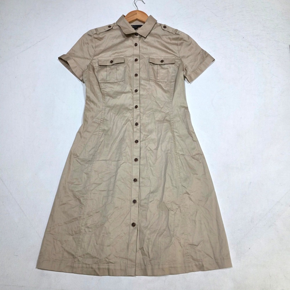 Brooks Brothers Shirt Dress Womens 2 Tan Safari Utility Button Front NWT